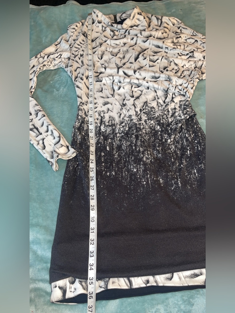 Helmut Lang Abstract Print Draped Mock Neck Dress Medium Made in USA - Picture 9 of 11